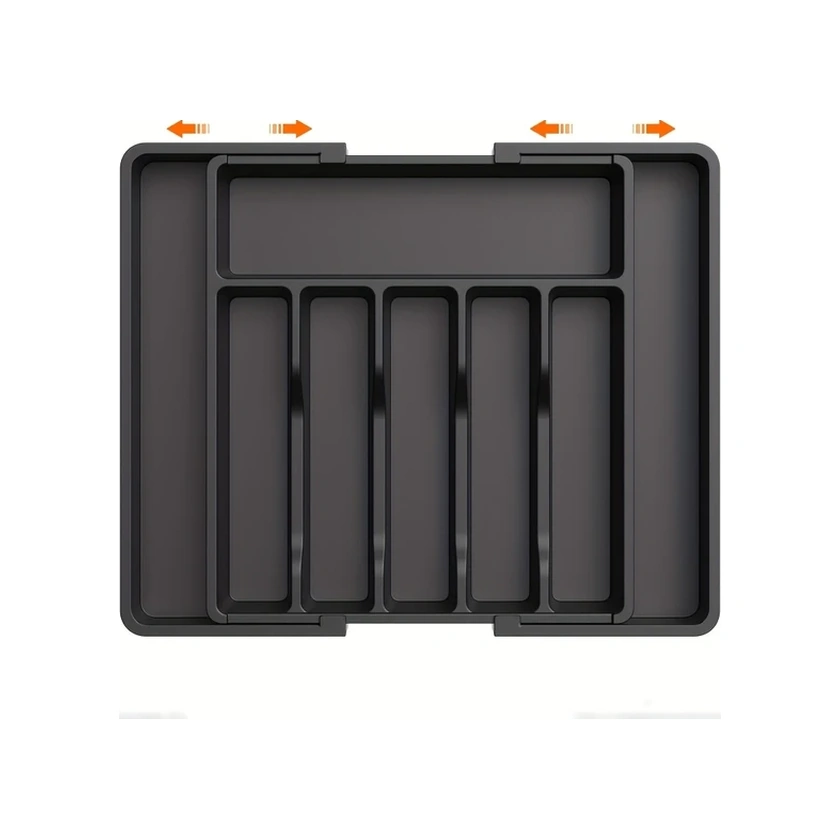 Gateesat Siyah 8 Bölmeli Genişletilebilir Mutfak Çekmece İçi Organizer Tablası, Pratik Saklama Çözümü Siyah