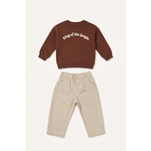 Defacto Bisiklket Yaka Nakışlı Sweatshirt Esnek Belli Pantolon 2li Takım Erkek Bebek I0701a526aubn332 Kahve-bn332