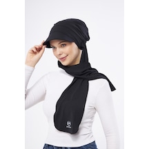 Hürrem Bone Siyah Şapkalı Atkılı Geçmeli Tesettür Bone Swimmy Logolu 2321 01 Siyah