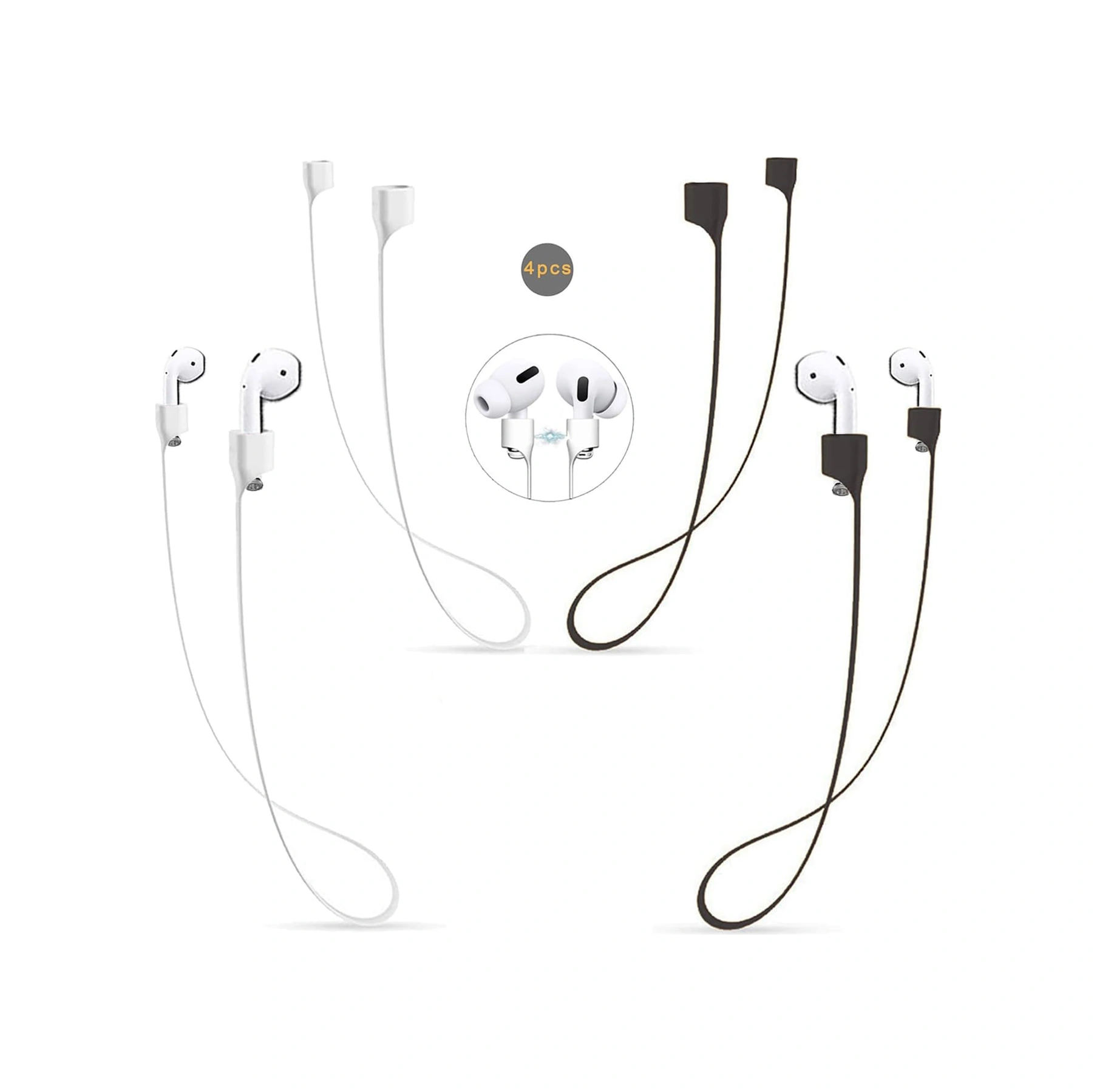 Airpods Kayış Manyetik Kordon Kaybolmaz Tasma Spor Kordonu, 4 Adet Renkli Yumuşak Cilt Dostu Silikon Kolye Kulaklık Kordonu Etrafında, Uyumlu Diğer