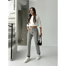 Blue Marlın Kadin Kar Siyah Paça Söküm Mom Jeans Siyah