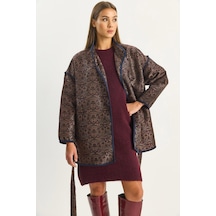 Shade Kadın Etnik Desenli Kuşaklı Oversize Kimono 4159 60283674 - Acı Kahve Kahverengi