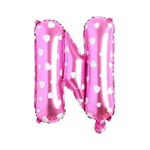 N Harfi 16 İnç Pembe Kalpli Renk Folyo Balon 36 Cm Pembe 2 Yaş Mavi