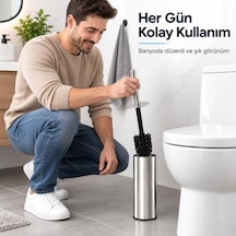 Paslanmaz Çelik Tuvalet Fırçası, Kapaklı Wc Fırçası Seti, Gümüş Renk, Modern Banyo Ve Tuvalet Aksesuarı, Tuvalet Fırçası Beyaz - Çok Renkli