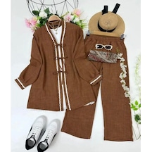 Lovie Moda Kadın Zikzak Detaylı İkili Takım Kahverengi