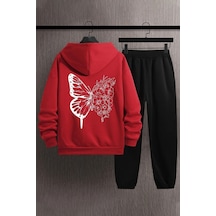 Uyguntarz Unisex Drawing Butterflies Sırt Baskılı Eşofman Takımı Kırmızı