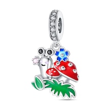 Şirin Kırmızı Kabuklu Salyangoz Sallantılı Charm Gümüş