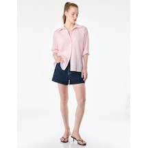Koton Uzun Kollu Çizgili Oversize Gömlek Pınk Strıpe 7wak60018pw Pembe Çizgili