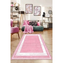 Pembe Çerçeveli Kaymaz Taban Makinede Yıkanabilir Halı Ar532n11