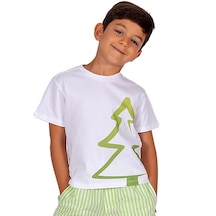 Erkek Çocuk Beyaz Organik Ağaç Baskılı T-shirt 001