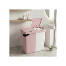 Çift Hazneli Kirli Çamaşır Sepeti 80 Litre 40+40 - Otomatik Kapaklı Beyaz & Renkli Ayrıştırma Pembe-beyaz Pembe-beyaz