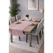 Perdeyap1980 Kadife Dokulu Pudra Renk Ada Serisi Runner 40 X 140 Cm Pudra