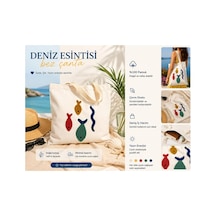 Lumindra Deniz Esintisi Balık Desenli Bez Omuz Çantası Günlük Kullanım, Doğal Pamuk 43 39 Krem Krem