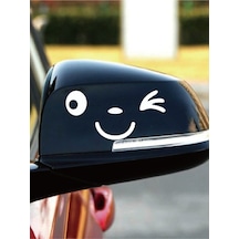 Sevimli Gülen İkonometre Oto Dikiz Aynası Sticker Beyaz 15 14 Cm