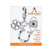 Şanslı Dört Yapraklı Yonca Charm Asafaccessory Gümüş