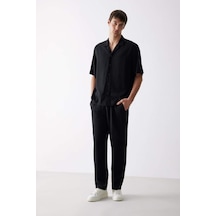 Defacto Yazlık Viskon Jogger Pantolon Regular Fit Normal Kesim Keten Karışımlı Düz Paça Cepli B4867ax25smbk81 Siyah