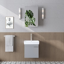 Likya Mdflam Tek Kapaklı Lavabolu 49 Cm Banyo Dolabı + Üst Dolabı, Mini Lavabolu Banyo Dolabı Takımı Kül Gri