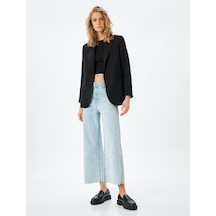 Koton Yüksek Bel Kesik Paça Düğmeli Denim Pantolon - Culotte Jean Açık İndigo 5sal40028md Açık İndigo