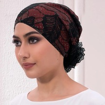 Novahub Kadınlar İçin Nefes Alabilen Yaprak İşlemeli Dantel Türban Şapkalar Şarap Kırmızısı - Standart Şarap Kırmızısı