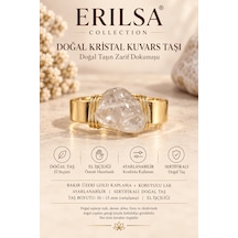 Sertifikalı Kristal Kuvars Taşı Doğal Taş Yüzük Gold Kaplama Bakı Çok renkli