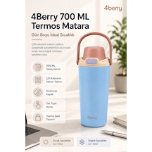 4berry 700 Ml Termos Matara Çift Cidarlı Vakum Yalıtımlı Sıcak Soğuk Tutan Sızdırmaz Kapaklı - Mavi
