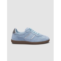 %100 Hakiki Deri Mavi Süet Bağcıklı Kadın Sneaker-mavi Mavi