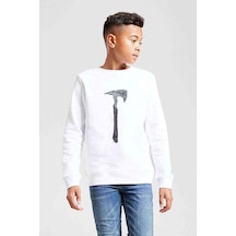 Tshirthane Zombie Balta Baskılı Unisex Çocuk Beyaz Sweatshirt