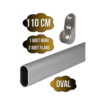 Alüminyum Oval Dolap Mobilya Askı Borusu 110cm 2 Adet Flanş-1 Adet Boru Alüminyum Gri