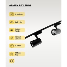 Armen 2 Adet Siyah Kasa Günışığı Ray Spot Set Ve 1 Metre Ray Set Siyah