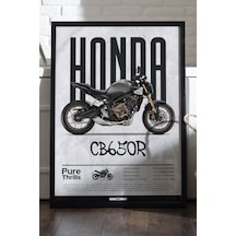 Honda Cb650r Siyah Ahşap Çerçeveli Poster, Dekoratif Motosiklet Duvar Tablosu
