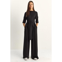 Shade Kadın Belden Bağlamalı Basic T-shirt Bol Paça Pantolon Alt-üst Modal Takım 4114 60286087 - Siyah Shade Kadın Belden Bağlamalı Basic T-shirt Bol Paça Pantolon Alt-üst Modal Takım 4114 60286087 - Siyah
