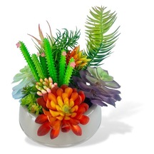 Yapay Çiçek Kaktüs Sukulent Aranjmanı Mokka Renk Plastik Saksıda 10 Adet Karışık Model Skulent