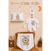 Pia Baby Kişiye Özel Erkek Bebek Hastane Çıkışı Tulum Seti %100 Pamuk İsimli Yastık Kılıfı Ve Battaniye 1021tyb0x Ekru