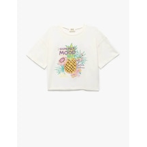 Koton Ananas Baskılı Ekru Kız Çocuk T-shirt 5skg10143ak Ekru