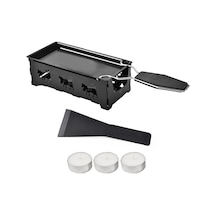 Xiyyadms Taşınabilir Mumlu Raclette Izgara Seti - Ahşap Saplı Yapışmaz Tava Ve Spatula Siyah