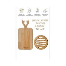 Bambu Kesme Tahtası Ve Nihale Seti - Tasarımlı Dikdörtgen Kesme Tahtası + Yuvarlak Bambu Nihale