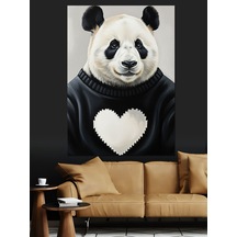 Ahşap Tablo Kalpli Siyah Beyaz Panda