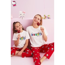 Siyah İnci Lisanslı %100 Pamuk Çok Renkli Bisklet Yaka Pijama Takım Beyaz