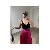 Ckm Moda Case Yüksek Örgü Dantelli Kadın Bluz Siyah