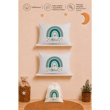 İsme Özel Erkek Bebek Hediyesi 2 Adet 35x45 %100 Pamuk Yastık Kılıfı Ve Ham Bez Bebek Kıyafet Kesesi 1055y2k3x