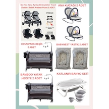 Yeni Doğan İkiz Bebek Çeyiz Seti Beşik Bebek Arabası Ana Kucağı Banyo Seti Baby Nest Gri1