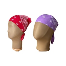 Pamuklu Klasik Desen Unisex 2li Bandana Seti Renkli Bandana Etnik Desenli A Kalite Bandana Kırmızı - Lila