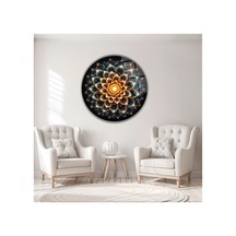 Modern Işıltılı Mandala Desenli Çiçekli Yuvarlak Dekoratif Cam Tablo Lüks Duvar Sanatı Çiçek Temalı Dekoratif Duvar Tablosu, Salon Ve Yatak Odası Dekoru, 100x100 Cm