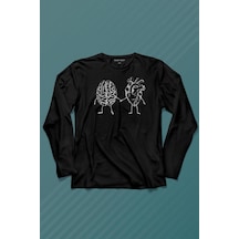 Kalp ve Beyin Aşk Akıl Mantık El Ele Duygusal Zeka Uzun Kollu Tişört Baskılı Çocuk T-shirt 001