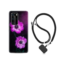 Huawei P40 Pro Kılıf Boyun Askılı Çiçekler 1869 Siyah
