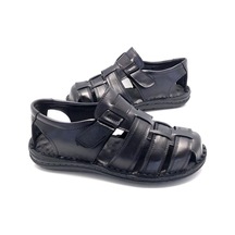 Deritarz Hakiki Deri Masajlı Ortopedik Hafif Erkek Sandale Siyah