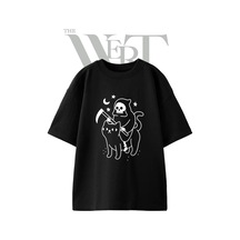 Thewert Grim Reaper Cat Tasarım Baskılı Ünisex Siyah Oversize T-shirt