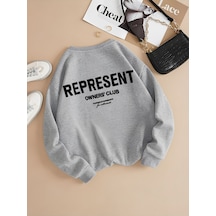 Startmore Gri Unisex Erkek/kadın Renkli Represent Özel Baskılı Oversize Pamuklu Bisiklet Yaka
