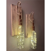 Tıpa Peri Led Işıklı Krem Kahve Cam Şarap Şişesi Duvar Aplik 2'li Çok Renkli