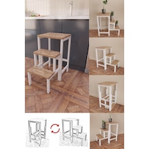 Hidden Folding Çok Amaçlı Katlanır Merdiven Çiçeklik Sehpa Beyaz